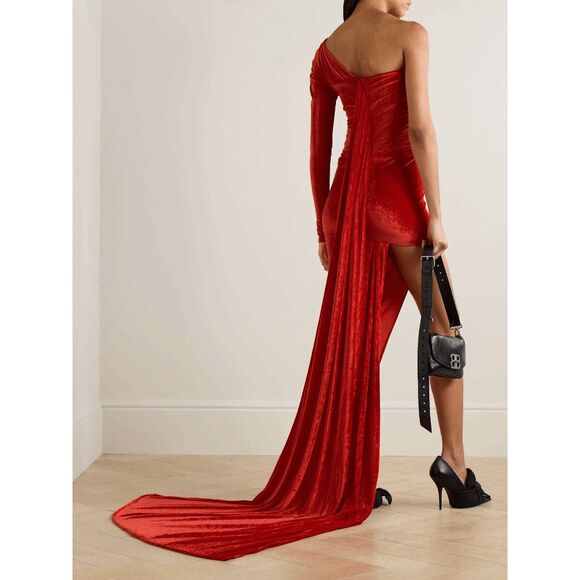 BALENCIAGA One-sleeve asymmetric velvet maxi dress FR38/US6 $2295 - Picture 2 of 12